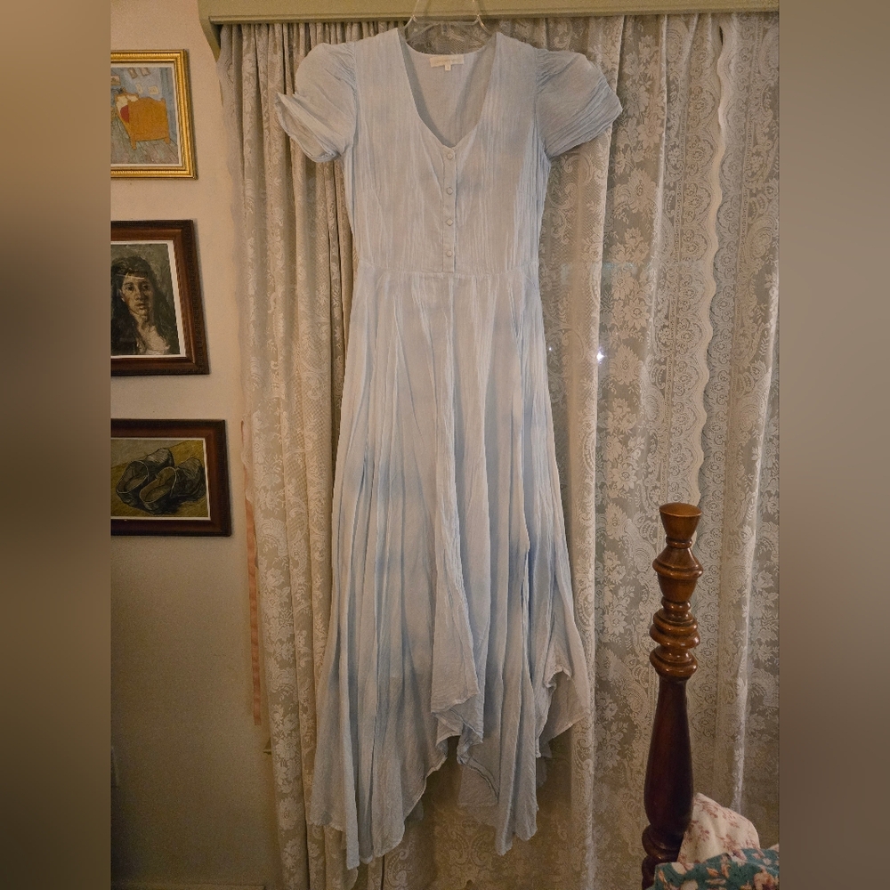 LoveShackFancy Blue Tie-Dye Elegant Cotton Women's Maxi Dress